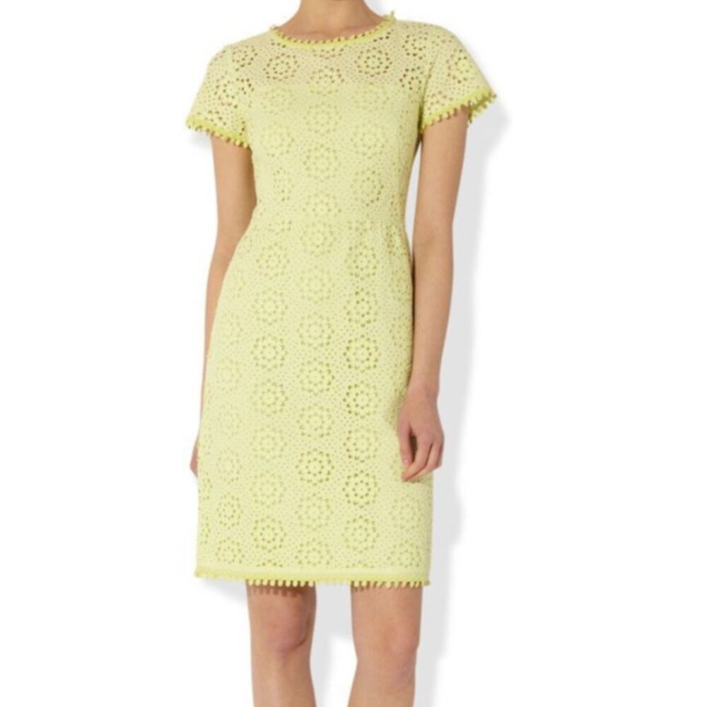 Hobbs London Yellow Lace Short Sleeve Dress Size 10